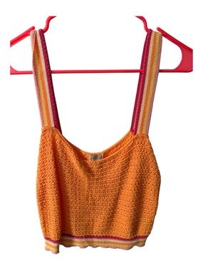 Pink, White & Orange Knit Tank with Striped Straps